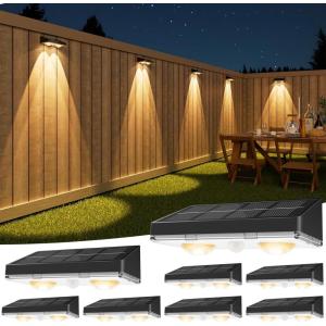 imageVOLISUN Solar Fence Lights 8 Pack Solar Powered Fence Lights Outdoor with Warm White LED Spot Lens IP65 Waterproof Fence Solar Lights Outdoor for Patio Backyard Railing DeckWhiteBlack
