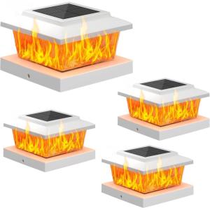 imageVOLISUN Solar Fence Post Cap Lights 8pack Black Solar Deck Cap Flame Light Outdoor Waterproof High Brightness Flickering Flame SMD LED Lighting for 4x4 Wooden4x4 5x5 Vinyl PostWhite