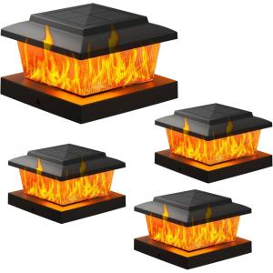 imageVOLISUN Solar Fence Post Cap Lights 8pack Black Solar Deck Cap Flame Light Outdoor Waterproof High Brightness Flickering Flame SMD LED Lighting for 4x4 Wooden4x4 5x5 Vinyl PostBlack