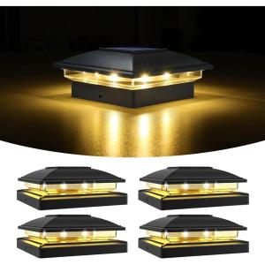 imageVOLISUN Solar Post Cap Light Outdoor Waterproof 12packSolar Fence  Post Lights for 4x4 5x5 6x6 WoodenVinyl PostBlack Deck Post Cap Light Solar Powered with Warm White for GardenPatioPorchBlack