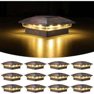 imageVOLISUN Solar Post Cap Light Outdoor Waterproof 12packSolar Fence  Post Lights for 4x4 5x5 6x6 WoodenVinyl PostBlack Deck Post Cap Light Solar Powered with Warm White for GardenPatioPorchBrushed Copper