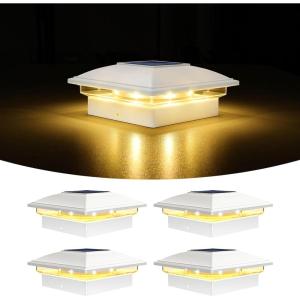 imageVOLISUN Solar Post Cap Light Outdoor Waterproof 12packSolar Fence  Post Lights for 4x4 5x5 6x6 WoodenVinyl PostBlack Deck Post Cap Light Solar Powered with Warm White for GardenPatioPorchOffWhite