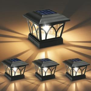 imageVOLISUN Solar Post Cap Lights Outdoor 4Pack with Edison LED Bulbs 2 Brightness Setting Fence Post Lights Solar Powered for Garden Fence Deck Mailbox Yard Porch Fits 4x4 6x6 PostsSlate WhiteBlack