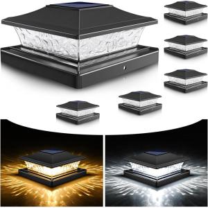 imageVOLISUN Solar Post Cap Lights Outdoor 4x46x6 WoodenVinyl Fence Cap Lights for PatioGardenWarm White with 2 Lighting Modes WaterproofABS Shell Lens Black 6 PackBlack