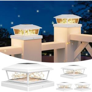 imageVOLISUN Solar Post Cap Lights Outdoor 6Pack Black Fence Cap Lights Solar Powered Fits 4x4 6x6 Wooden4x4 5x5 Vinyl Post Firefly filaments Lighting for GardenPatioPorchwith Warm WhiteWhite
