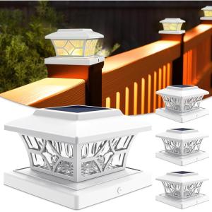 imageVOLISUN Solar Post Cap Lights Outdoor Solar Powered Fence Cap Lights for 4x4 VinylWood White Waterproof Solar Deck Post Light 4Pack CoolWarm for Garden Patio PorchWhite