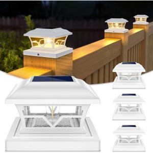 imageVOLISUN Solar Post Cap Lights Outdoor Solar Powered Fence Cap Lights for 4x4 VinylWood White Waterproof Solar Deck Post Light 4Pack CoolWarm for Garden Patio PorchEWhite