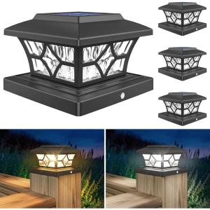 imageVOLISUN Solar Post Cap Lights Outdoor Solar Powered Fence Cap Lights for 4x4 VinylWood White Waterproof Solar Deck Post Light 4Pack CoolWarm for Garden Patio PorchBlack