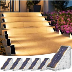 imageVOLISUN Solar Step Lights for Outside Solar Stair Lights Outdoor Waterproof IP67 LED Outdoor Step Lights Outdoor Stair Lights Decor for Deck Front Step Front Porch and Patio 6 PackWarm WhiteWarm White