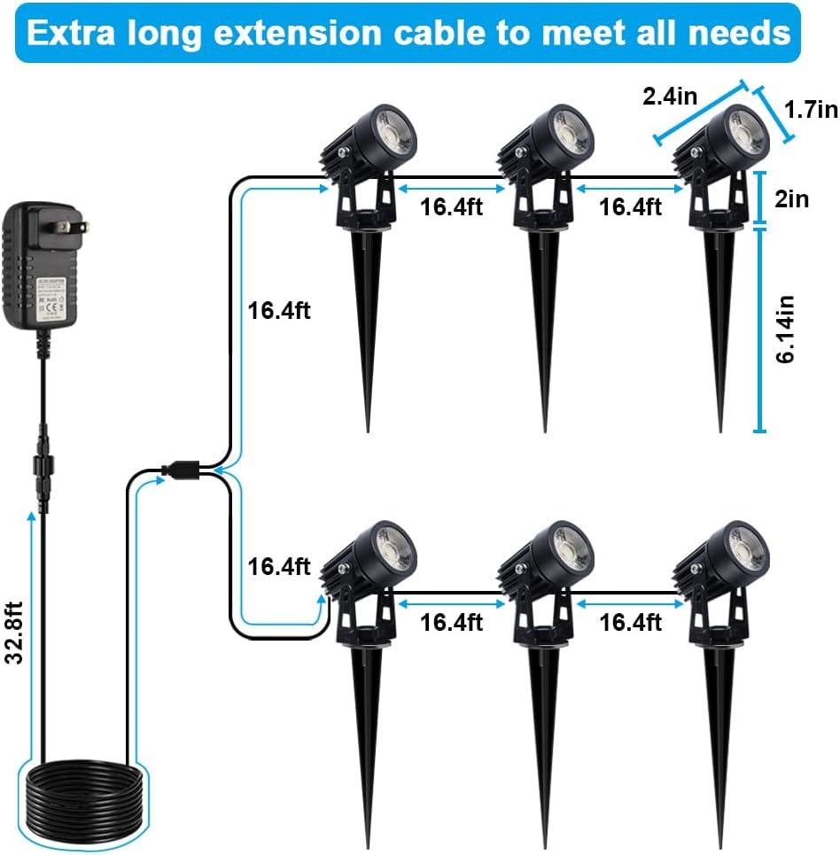 imageVOLISUN Outdoor Uplight Landscape Spotlight with Transformer Low Voltage Landscape Lighting with Stakes 6Pack Metal Material for House Flags1312ft Cable IP65 Waterproof Warm White