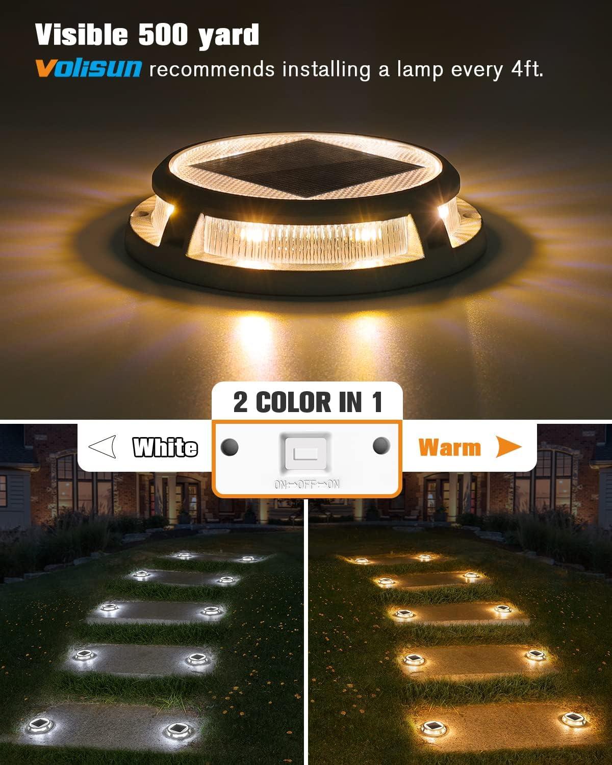 imageVOLISUN Solar Driveway Lights Dock Outdooor Waterproof Marker Lights12 Pack Solar Deck Light 2 Colors in 1 Led IP67 Blue Step Light for Driveway Sidewalk Pathway YardWhiteBlueWhiteWarm White