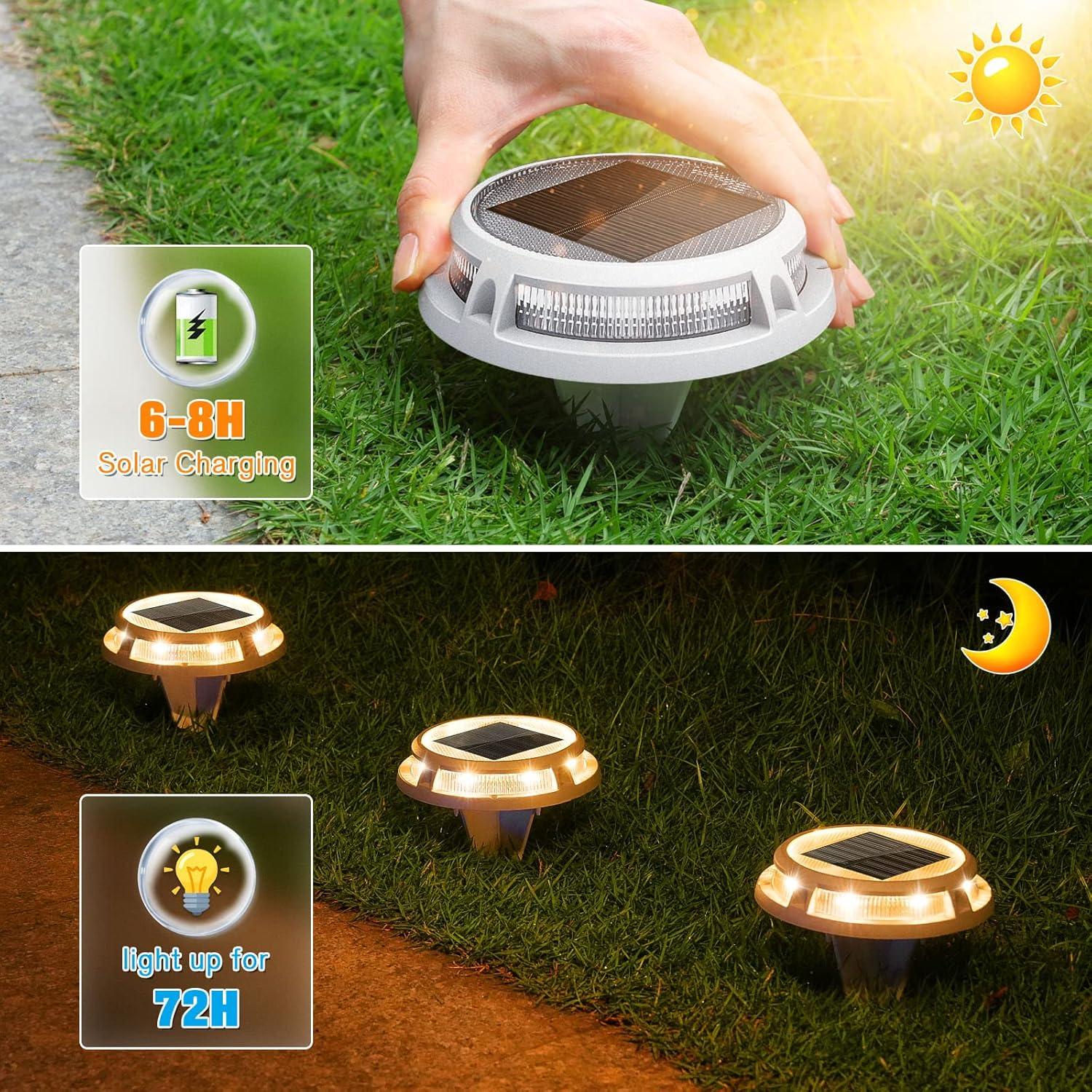 imageVOLISUN Solar Driveway Lights Dock Outdooor Waterproof Marker Lights12 Pack Solar Deck Light 2 Colors in 1 Led IP67 Blue Step Light for Driveway Sidewalk Pathway YardWhiteBlueWhiteWarm White