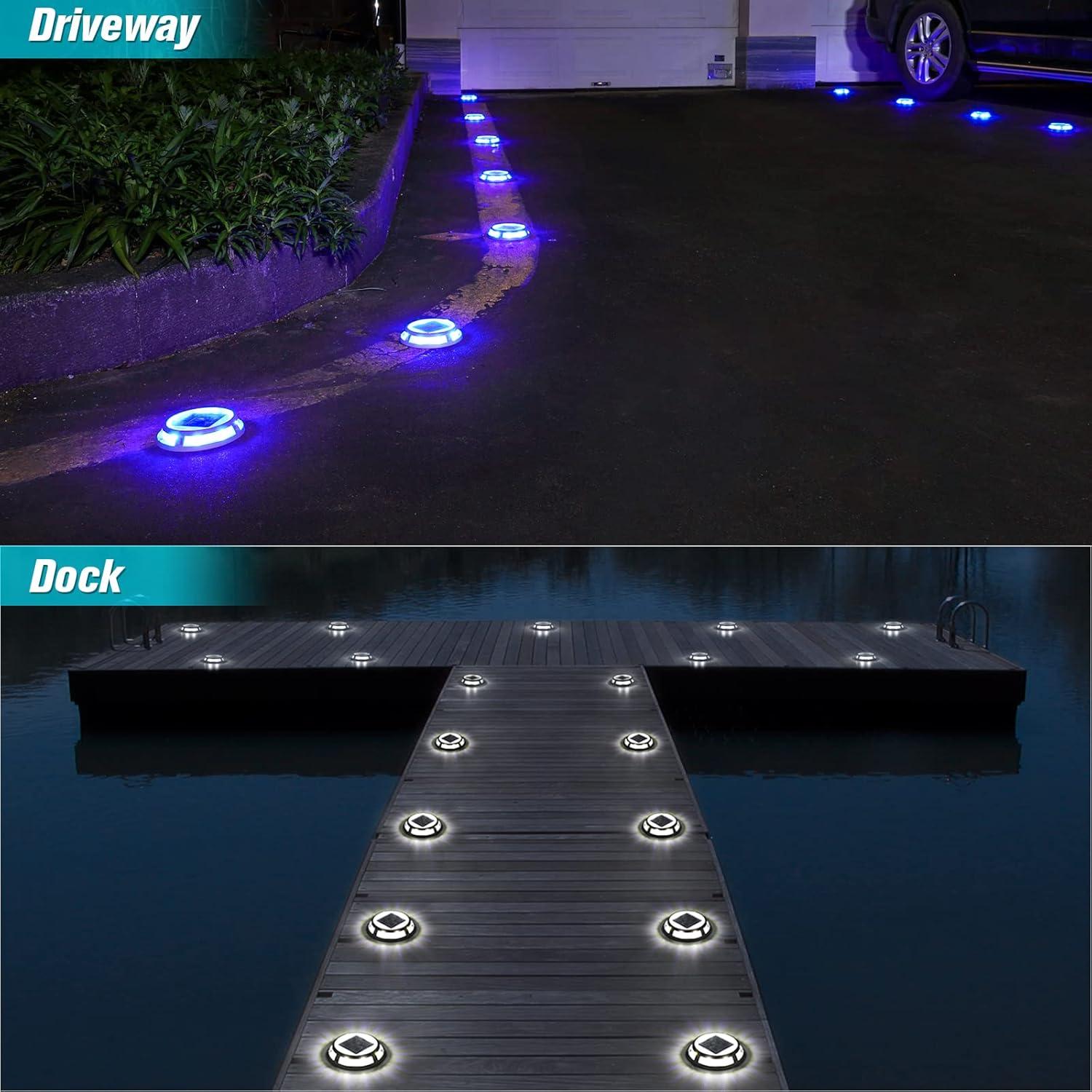 imageVOLISUN Solar Driveway Lights Dock Outdooor Waterproof Marker Lights12 Pack Solar Deck Light 2 Colors in 1 Led IP67 Blue Step Light for Driveway Sidewalk Pathway YardWhiteBlueWhiteBlue