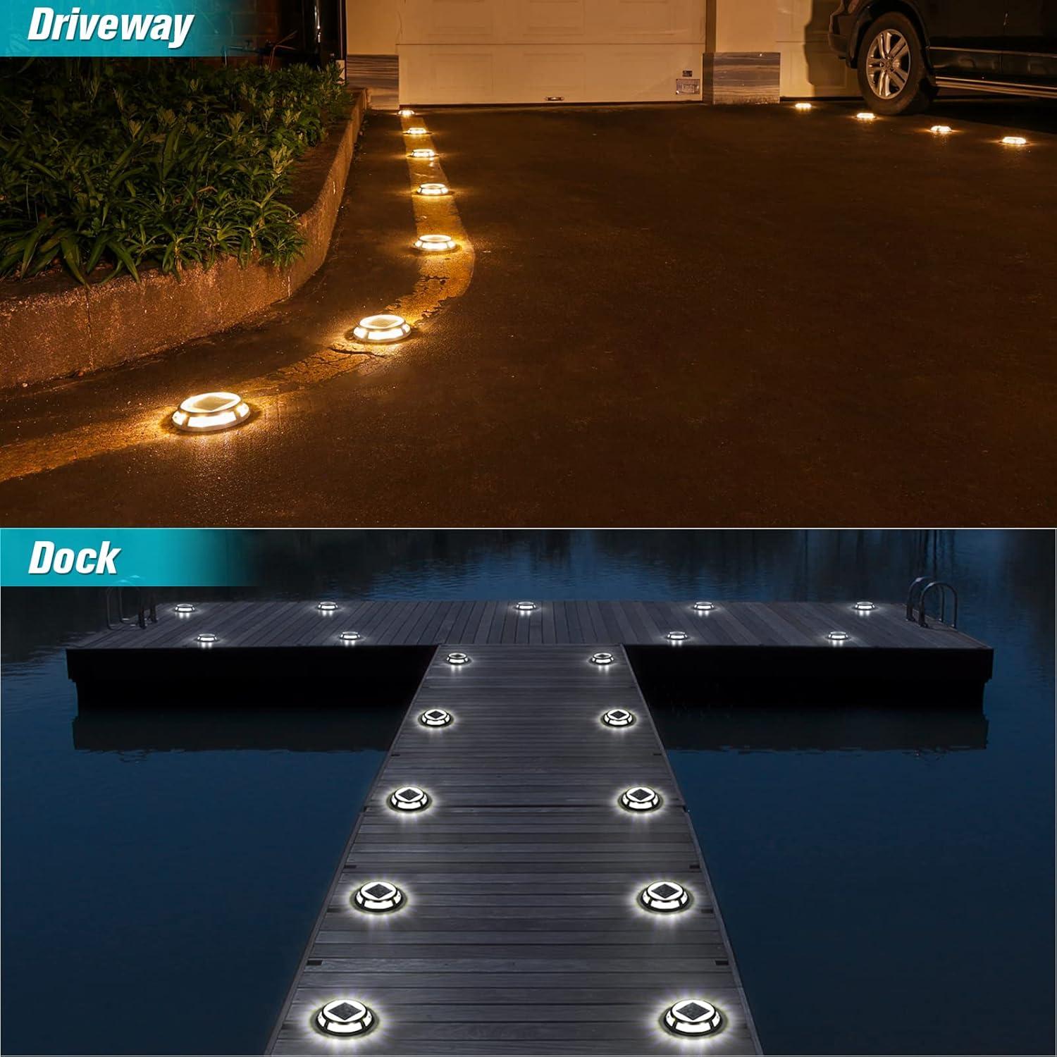 imageVOLISUN Solar Driveway Lights Dock Outdooor Waterproof Marker Lights12 Pack Solar Deck Light 2 Colors in 1 Led IP67 Blue Step Light for Driveway Sidewalk Pathway YardWhiteBlueWhiteWarm White