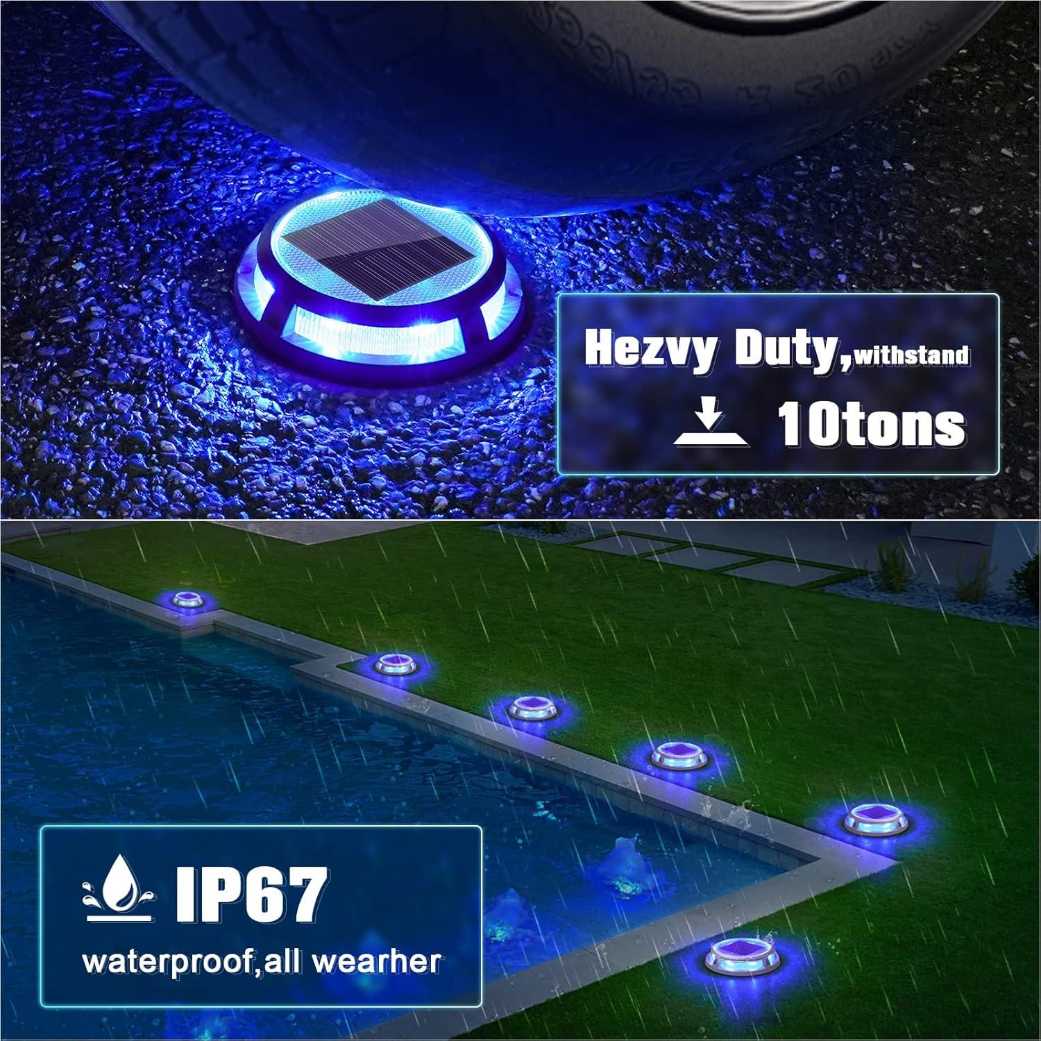 imageVOLISUN Solar Driveway Lights Dock Outdooor Waterproof Marker Lights12 Pack Solar Deck Light 2 Colors in 1 Led IP67 Blue Step Light for Driveway Sidewalk Pathway YardWhiteBlueWhiteBlue