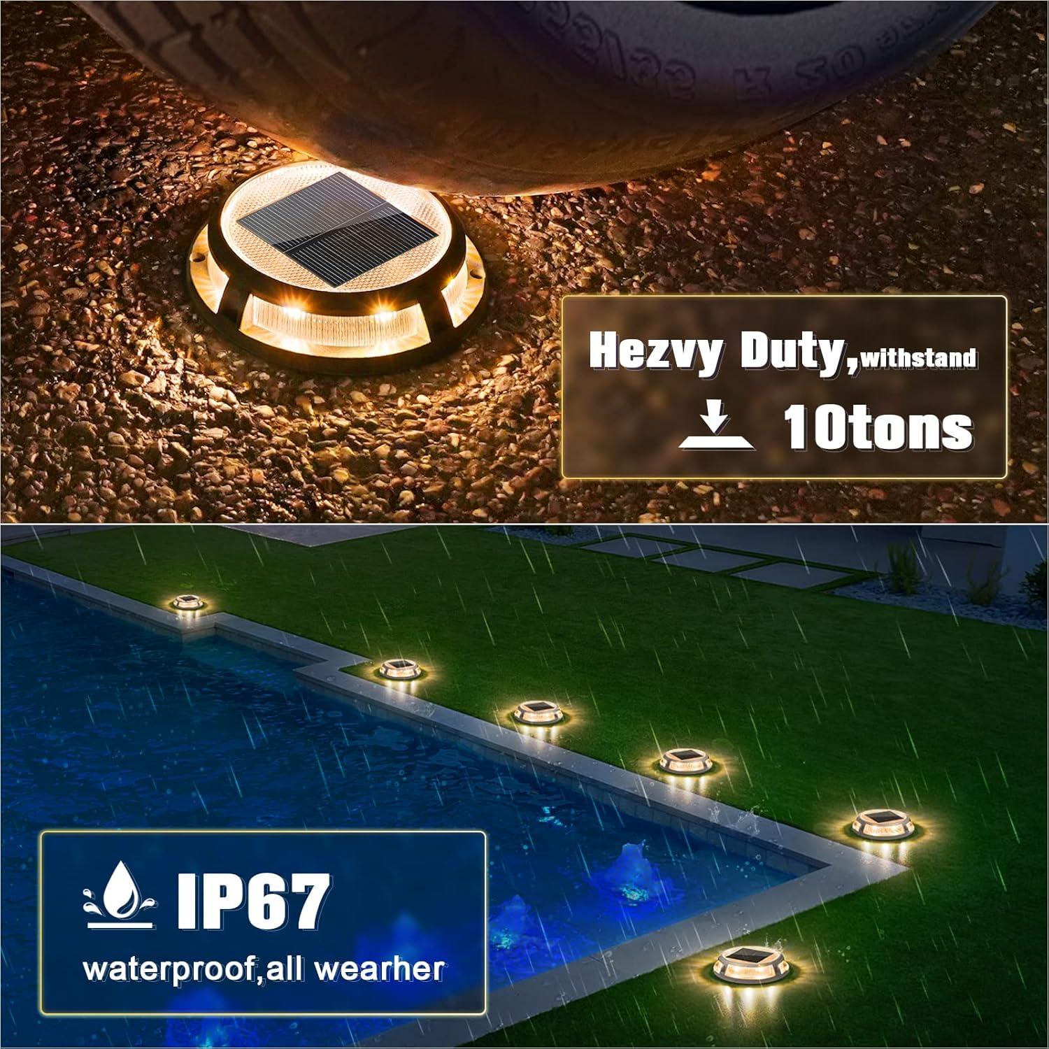 imageVOLISUN Solar Driveway Lights Dock Outdooor Waterproof Marker Lights12 Pack Solar Deck Light 2 Colors in 1 Led IP67 Blue Step Light for Driveway Sidewalk Pathway YardWhiteBlueWhiteWarm White