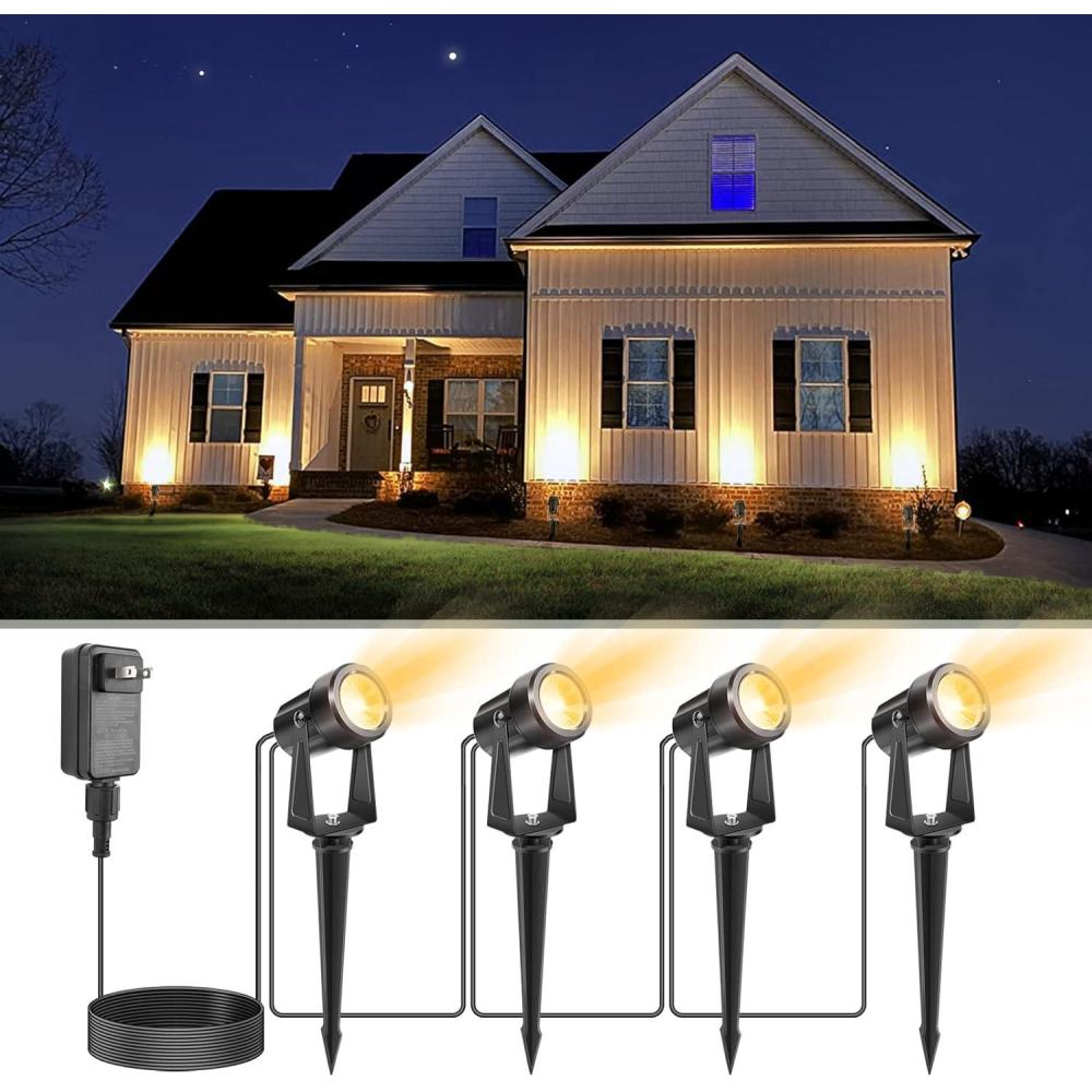 imageVOLISUN Outdoor Uplights SpotlightsLow Voltage Landscape Lights with Transformer and 75ft CableWaterproof Landscape Lighting spot Lights for HouseFenceTree Flags4PacksWarm White