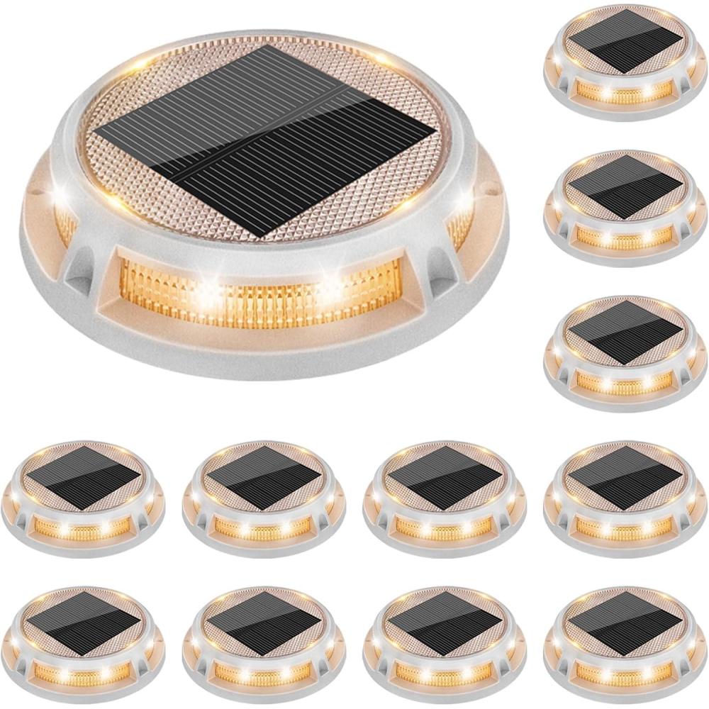 imageVOLISUN Solar Driveway Lights Dock Outdooor Waterproof Marker Lights12 Pack Solar Deck Light 2 Colors in 1 Led IP67 Blue Step Light for Driveway Sidewalk Pathway YardWhiteBlueWhiteWarm White