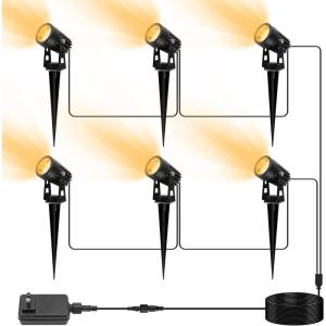 imageVOLISUN Outdoor Uplight Landscape Spotlight with Transformer Low Voltage Landscape Lighting with Stakes 6Pack Metal Material for House Flags1312ft Cable IP65 Waterproof Warm White