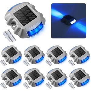 imageVOLISUN Solar Deck Lights 16Pack Led IP67 Waterproof Outdoor Warning Step Lights for Driveway Sidewalk Garden Pathway Yard WhiteBlue