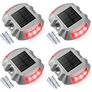 imageVOLISUN Solar Deck Lights 16Pack Led IP67 Waterproof Outdoor Warning Step Lights for Driveway Sidewalk Garden Pathway Yard WhiteRed