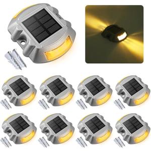 imageVOLISUN Solar Deck Lights 16Pack Led IP67 Waterproof Outdoor Warning Step Lights for Driveway Sidewalk Garden Pathway Yard WhiteWarm White