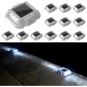 imageVOLISUN Solar Deck Lights Driveway Lights12 Pack Solar Dock Marine Deck Lights Solar Powered Waterproof Outdoor Marker Lights for StepSidewalk and Pathway White