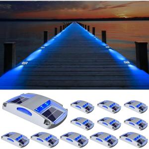 imageVOLISUN Solar Driveway Lights 12 Pack Blue Waterproof LED Dock Marine Lights Outdoor Marker for Step Sidewalk and Pathway