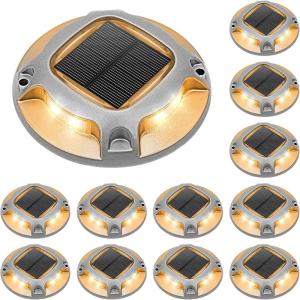 imageVOLISUN Solar Driveway Lights Dock Deck Lights 12 Pack2 Colors in 1 Led IP67 Waterproof Outdoor Warning Step Lights for Driveway Sidewalk Pathway WhiteWarm WhiteWhiteWarm White