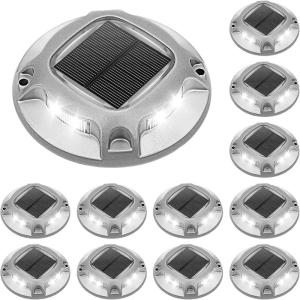 imageVOLISUN Solar Driveway Lights Dock Deck Lights 12 Pack2 Colors in 1 Led IP67 Waterproof Outdoor Warning Step Lights for Driveway Sidewalk Pathway WhiteWarm WhiteWhiteBlue