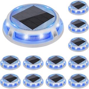 imageVOLISUN Solar Driveway Lights Dock Outdooor Waterproof Marker Lights12 Pack Solar Deck Light 2 Colors in 1 Led IP67 Blue Step Light for Driveway Sidewalk Pathway YardWhiteBlueWhiteBlue
