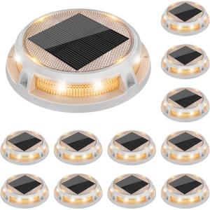 imageVOLISUN Solar Driveway Lights Dock Outdooor Waterproof Marker Lights12 Pack Solar Deck Light 2 Colors in 1 Led IP67 Blue Step Light for Driveway Sidewalk Pathway YardWhiteBlueWhiteWarm White