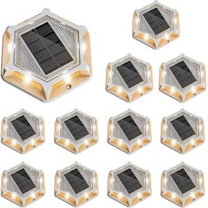imageVOLISUN Solar Driveway Markers LightsOutdoor Heavy Duty Dock Light12 Pack Waterproof Deck LightsDurable Powered Solar Pathway Light for Sidewalk Step Garden and Pool Warning Signs WhiteBlueWhiteWarm White