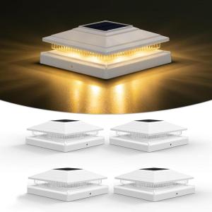 imageVOLISUN Solar Fence  Post Lights Solar Post Cap Light Outdoor Waterproof 6pack Black Deck Cap Light Solar Powered for 4x4 5x5 6x6 WoodenVinyl PostWhite