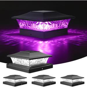 imageVOLISUN Solar Post Cap Light 4Pack Black RGB Color Changing  Fence Post Lights Solar Outdoor Waterproof for 4x4 x5 x6 WoodenVinyl PostBlack