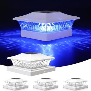 imageVOLISUN Solar Post Cap Light 4Pack Black RGB Color Changing  Fence Post Lights Solar Outdoor Waterproof for 4x4 x5 x6 WoodenVinyl PostWhite