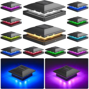 imageVOLISUN 12Pack Post Cap Light Solar RGB Color Changing  Fence Post Lights Outdoor Waterproof for 4x4 x6 Wooden or 4x4 x5 VinylWhiteBlack