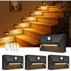 imageVOLISUN Motion Sensor Stair Light Rechargeable 4 Pack Night Lights 3 Modes ampamp 3 Color Temperatures Magnetic Rechargeable StickOn Lights for Stairs Hallway CabinetWhiteBlack