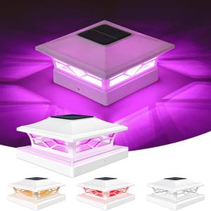 imageVOLISUN Solar Post Cap Light Outdoor Waterproof RGB Color Changing  Solar Fence Cap Flashing Lights 4Pack Black for 4x4 5x5 6x6 Wooden Vinyl PostWhite