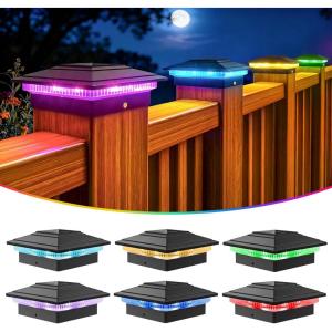 imageVOLISUN Solar Post Cap Lights Color Changing Outdoor Waterproof RGB Modes Fence Post Cap Lights 12 Pack for 4x4 x5 x6 WoodenVinylBlackBlack
