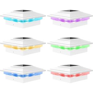 imageVOLISUN Solar Post Cap Lights Color Changing Outdoor Waterproof RGB Modes Fence Post Cap Lights 12 Pack for 4x4 x5 x6 WoodenVinylBlackWhite