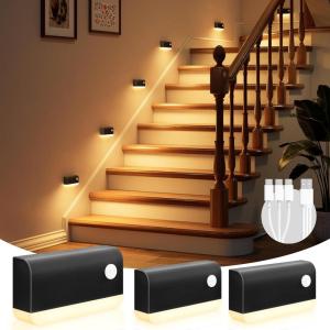 imageVOLISUN Motion Sensor Stair Light Indoor Rechargeable 6 Pack Night Lights Indoor for Step Hallway Toilet Magnetic StickOn Wall Lights 3 Modes ampamp 3 Color TemperaturesBlackBlack