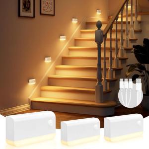 imageVOLISUN Motion Sensor Stair Light Indoor Rechargeable 6 Pack Night Lights Indoor for Step Hallway Toilet Magnetic StickOn Wall Lights 3 Modes ampamp 3 Color TemperaturesBlackWhite