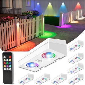 image:imageVOLISUN Solar Fence Lights with Remote Control 50 Lumen LED Fence Lights Solar Powered IP65 Waterproof 10 RGB Color LongLasting Solar Lights for Backyard Garden Deck Patio Railing 12 PackWhite Shell