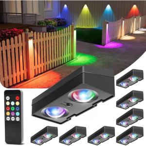image:imageVOLISUN Solar Fence Lights with Remote Control 50 Lumen LED Fence Lights Solar Powered IP65 Waterproof 10 RGB Color LongLasting Solar Lights for Backyard Garden Deck Patio Railing 12 PackBlack Shell