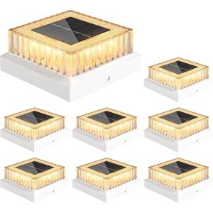 image:imageVOLISUN Solar Fence Post Cap Lights 4x4 Solar Post Cap Lights for Fence Posts Outdoor Post Lights Solar Powered Deck Post Lights for Outside IP64 Waterproof Warm Light with Vertical Stripe Lens 12White