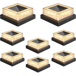 image:imageVOLISUN Solar Fence Post Cap Lights 4x4 Solar Post Cap Lights for Fence Posts Outdoor Post Lights Solar Powered Deck Post Lights for Outside IP64 Waterproof Warm Light with Vertical Stripe Lens 12Black