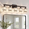 image:imageVOLISUN Crystal Vanity Lights for Bathroom 5 Light Bathroom Vanity Light Modern Stainless Steel Bathrooms Lights Over Mirror Chrome Bathrooms Lights FixturesUL CertificatedExclude BulbBlack