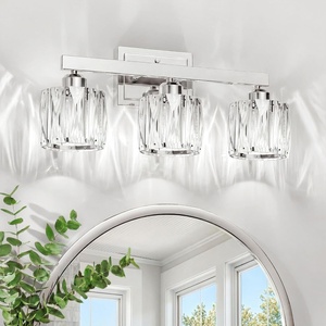 image:imageVOLISUN Crystal Vanity Lights for Bathroom 5 Light Bathroom Vanity Light Modern Stainless Steel Bathrooms Lights Over Mirror Chrome Bathrooms Lights FixturesUL CertificatedExclude BulbChrome